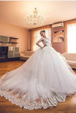 Wedding Dresses Scoop Long Sleeves A Line Tulle With Applique P72ALREB