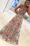 Gorgeous Long A-Line Scoop Neckline Embroidered Prom Dresses PE6XZ82R