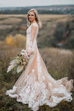 Long Sleeves Boho Wedding Dress With Appliques Mermaid STFP22A7X4E