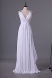 2024 Beautiful Prom Dresses A Line V Neck Floor Length Chiffon With Beaded PTK4QZNX