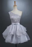2024 A Line Homecoming Dresses One Shoulder With Sash Organza PDCNFEBC