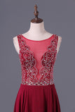 2024 Burgundy/Maroon Scoop A Line Prom Dresses Chiffon A Line With P66K99PG