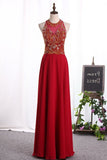 2024 A Line Scoop Prom Dresses Chiffon With Beaded Bodice PRB1JCHN