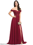 With Lace Off-the-Shoulder Sophia Sweep Chiffon Sequins A-Line Train Prom Dresses