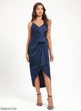 Angelina Front Cocktail Dresses Sheath/Column Split Pleated V-neck With Dress Sash Asymmetrical Polyester Cocktail