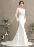 Trumpet/Mermaid Wedding Dresses Neck Chapel Stretch Lace With Polly Dress Wedding Sequins Train Crepe Beading Scoop