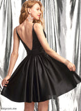 Short/Mini Satin Araceli Prom Dresses V-neck A-Line