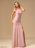 Silhouette HighNeck SplitFront Neckline Lace Length Embellishment Floor-Length A-Line Fabric Sally Bridesmaid Dresses