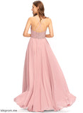 A-Line Ashlee Prom Dresses Floor-Length V-neck Chiffon Lace