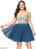 Beading Lace V-neck Prom Dresses With A-Line Short/Mini Kaiya Chiffon
