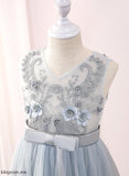 Sleeveless With - A-Line V-neck Floor-length Greta Dress Beading/Flower(s) Girl Flower Tulle/Lace Flower Girl Dresses