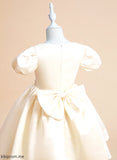Short Sleeves Melany Girl With Dress Knee-length Satin Ball-Gown/Princess Flower Girl Dresses Flower V-neck - Beading/Bow(s)