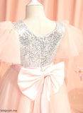 Dress With Flower Lillian Scoop Neck Sleeves Ball-Gown/Princess Flower Girl Dresses Beading/Sequins/Bow(s) Tulle/Sequined - Floor-length Girl Short