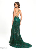 Tina Sweep Sequins Train Prom Dresses Sequined Trumpet/Mermaid Scoop With