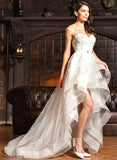 With A-Line Sweetheart Beading Bow(s) Wedding Tulle Asymmetrical Dress Wedding Dresses Noelle