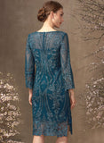 Mother of Dress Mother of the Bride Dresses Scoop Knee-Length With Ellie Neck the Lace Sequins Bride Sheath/Column