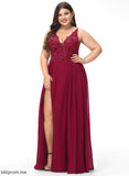 V-neck A-Line Sandy Floor-Length Chiffon With Sequins Lace Prom Dresses
