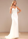 Trumpet/Mermaid Chiffon Lace Wedding Beading Dress Train Court Lace Wedding Dresses With V-neck Deja