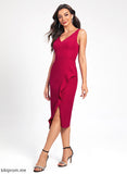 Club Dresses Cocktail Front V-neck With Ruffle Knee-Length Split Stretch Crepe Bodycon Dress Maya