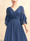 Adelyn Ruffles Mother of the Bride Dresses Mother Floor-Length Dress Chiffon the Cascading With V-neck of A-Line Bride