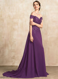 Train Sweep Off-the-Shoulder Mother of the Bride Dresses With A-Line Sequins Beading Lace Dress Mother Margaret the Bride of Chiffon