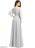 Length Fabric V-neck Neckline SplitFront Ruffle Silhouette Embellishment Floor-Length A-Line Erica Sheath/Column Bridesmaid Dresses