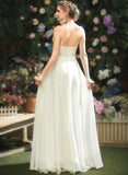 Wedding Lace Chiffon Front With Split Floor-Length V-neck A-Line Lace Dress Wedding Dresses Ariana