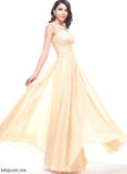 Beading Tulle Floor-Length Flower(s) A-Line Prom Dresses Chiffon With Ruffle Scoop Kallie