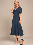 Chiffon Cocktail Hayley Ruffle V-neck Cocktail Dresses With A-Line Tea-Length Dress