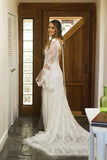 V Neck Beach Wedding Dress With Long Sleeves Unique Lace PLXCEDCY