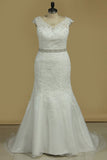 2024 Plus Size Wedding Dresses Mermaid Tulle With Applique PQY4L19Z