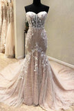 Gorgeous Sweetheart Mermaid Lace Appliqued Wedding Dresses Strapless Bridal STFPJ18HD74