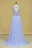 2024 Beautiful Scoop A Line Prom Dresses With Beading Floor Length Chiffon Size P34SLH4C