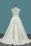 2024 A Line Satin Scoop Wedding Dresses With PRM4HLT1
