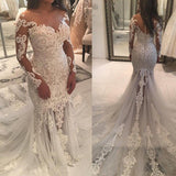 Long Sleeve Sparkly Mermaid V Neck Beads Wedding Dresses With Applique STF15249