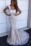 Charming Mermaid Square Neck Straps Lace Wedding Dresses, Bridal STF20403