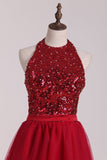 2024 Homecoming Dresses Halter Beaded Bodice Tulle A Line Open PEBFHNPL