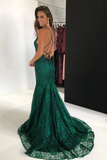 Elegant Straps V Neck Lace Mermaid Long Evening Dresses Prom STFPS1EG38N