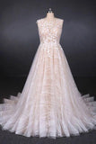 Puffy Lace Off White Wedding Dresses, Elegant A Line Backless Bridal Dresses STF15311