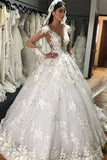 2024 A-Line Scoop Long Sleeves Tulle With Applique Gorgeous Wedding Dresses PAEY55GJ