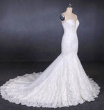 Charming Strapless Sweetheart Mermaid Lace Appliques White Wedding Dresses STF15128