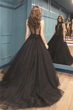 Sexy Ball Gown High Neck Black Tulle V Neck Sequins Party Dresses Prom STFPQC2HNL1