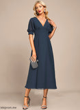 Chiffon Cocktail Hayley Ruffle V-neck Cocktail Dresses With A-Line Tea-Length Dress