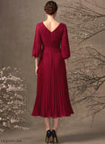 Bride Dress V-neck the With Chiffon of Mother Pleated Tea-Length Heidi A-Line Mother of the Bride Dresses