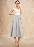 V-neck Tea-Length Dress Mother Chiffon Lace Bride the Beading of Nataly A-Line With Mother of the Bride Dresses