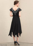 V-neck Sequins the Chiffon A-Line of Dress Tea-Length With Bride Mother Yoselin Mother of the Bride Dresses Lace