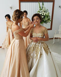 2024 Off-the-Shoulder Sweetheart Long Pink A-Line Beads Open Back Bridesmaid Dresses