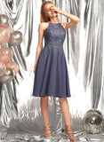 Lace Prom Dresses Scoop Appliques Knee-Length With Saige Chiffon A-Line