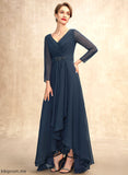 Mother Ruffle Bride Beading the Mother of the Bride Dresses Bow(s) Chiffon A-Line V-neck Dress With of Kit Asymmetrical
