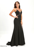 Lace With Crepe Sweep Prom Dresses Trumpet/Mermaid Helen Sequins Train V-neck Stretch